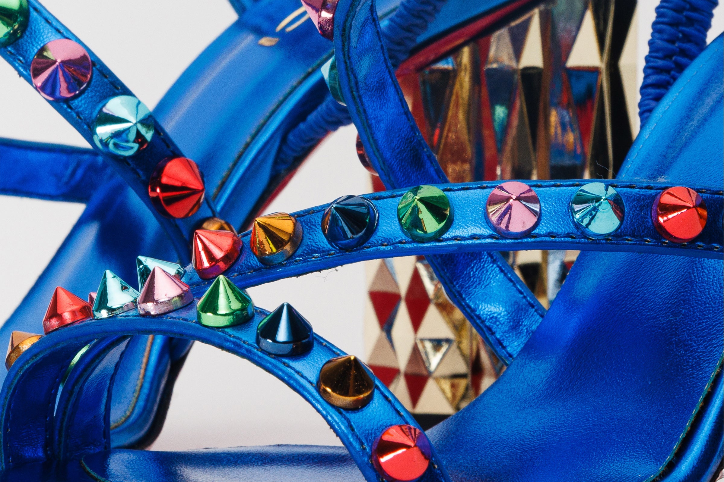 The Caris Sax Blue Block Heel Spike Leather Women Sandal Final Sale!