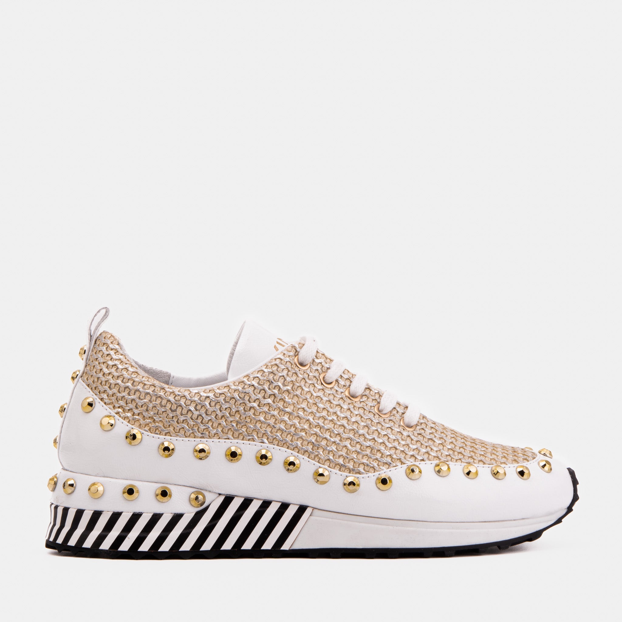 Vinci Leather Shoes The Aurelia Gold Woven Leather Women Sneaker