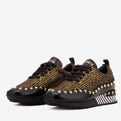 Vinci Leather Shoes The Aurelia Gold Woven Leather Women Sneaker
