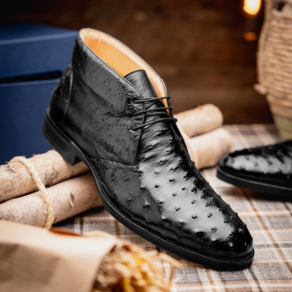 43 - 594 - Blk Marco Ostrich Quill Chukka Boot, Black Sale by Zelli Italia – Don't Panic Shoes