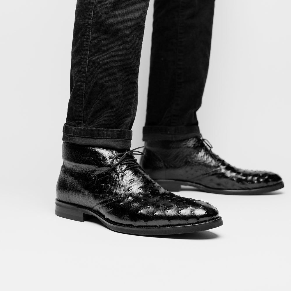 43 - 594 - Blk Marco Ostrich Quill Chukka Boot, Black Sale by Zelli Italia – Don't Panic Shoes