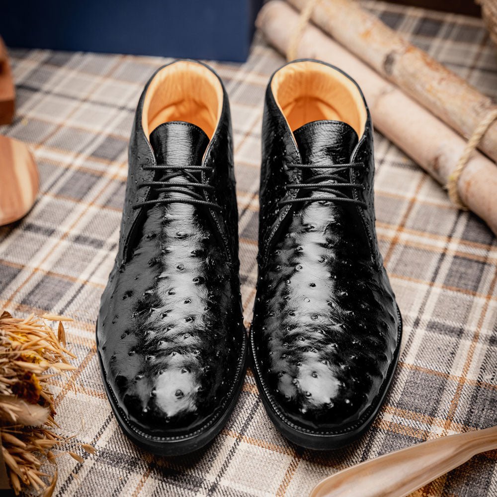 43 - 594 - Blk Marco Ostrich Quill Chukka Boot, Black Sale by Zelli Italia – Don't Panic Shoes