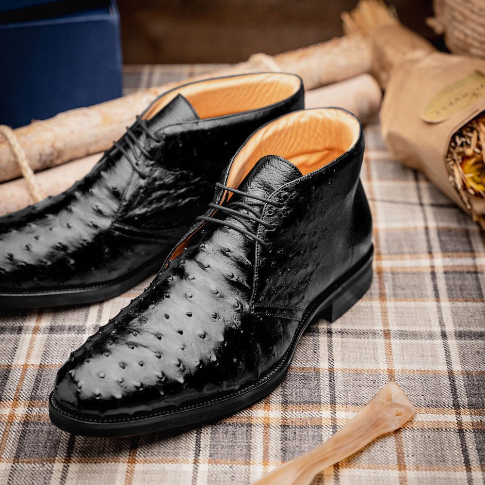 43 - 594 - Blk Marco Ostrich Quill Chukka Boot, Black Sale by Zelli Italia – Don't Panic Shoes