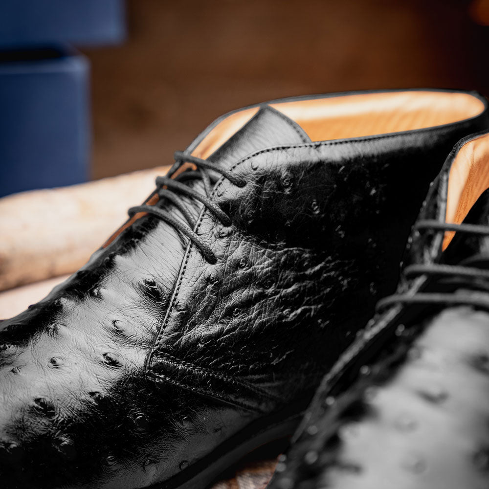 43 - 594 - Blk Marco Ostrich Quill Chukka Boot, Black Sale by Zelli Italia – Don't Panic Shoes