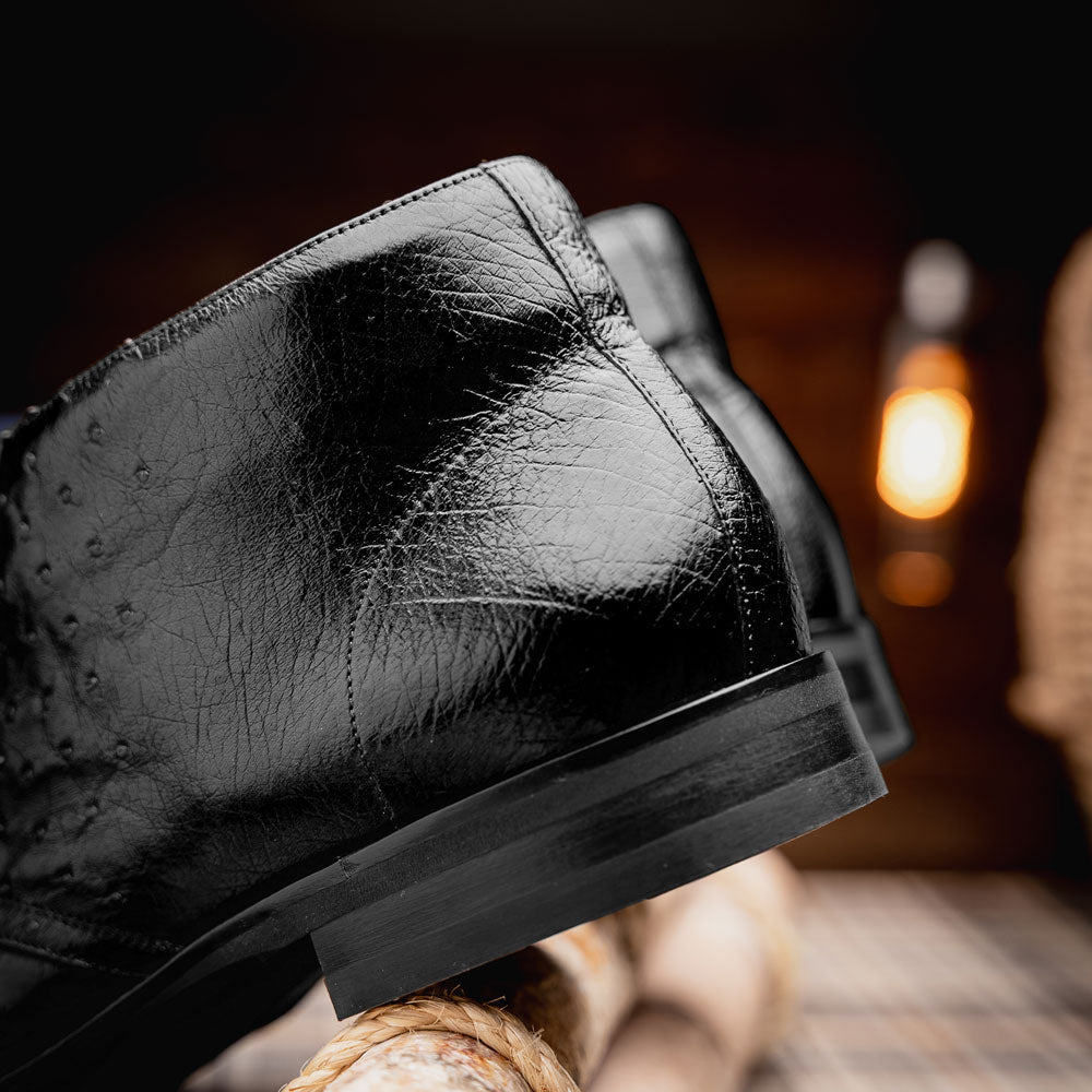 43 - 594 - Blk Marco Ostrich Quill Chukka Boot, Black Sale by Zelli Italia – Don't Panic Shoes