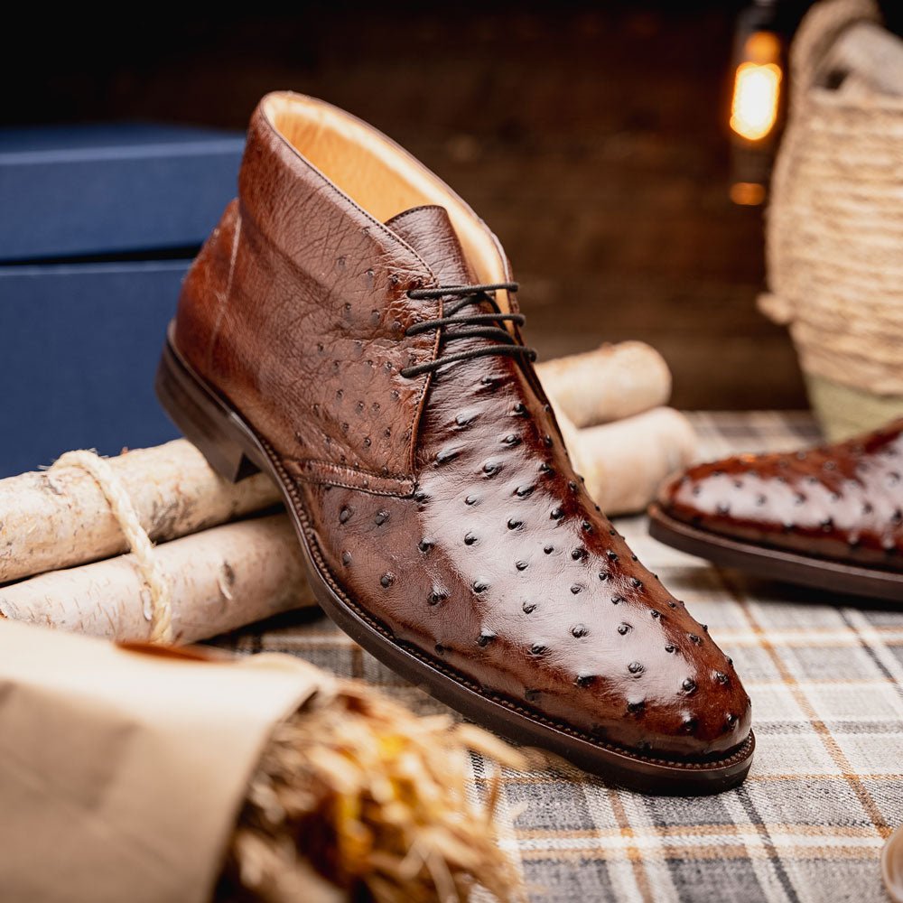 43 - 594 - Brn Marco Ostrich Quill Chukka Boot, Brown Shop by Zelli Italia – Don't Panic Shoes