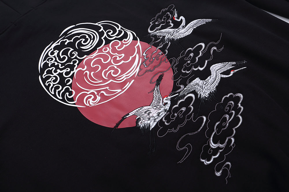 Niepce YE735 Red Suns Cranes Hoodie