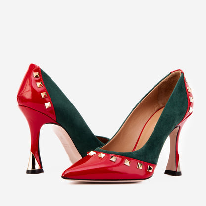 The Bella Vita Studded Red & Green Leather Pump Women Shoe