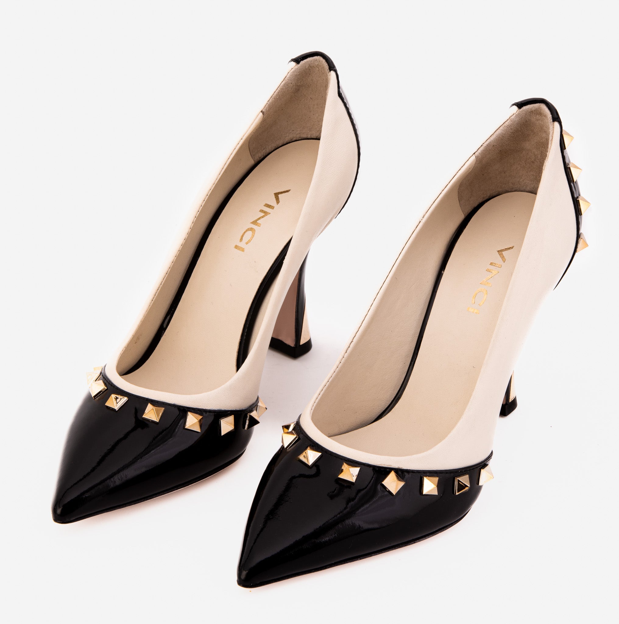 The Bella Vita Studded Beige & Black Leather Pump Women Shoe