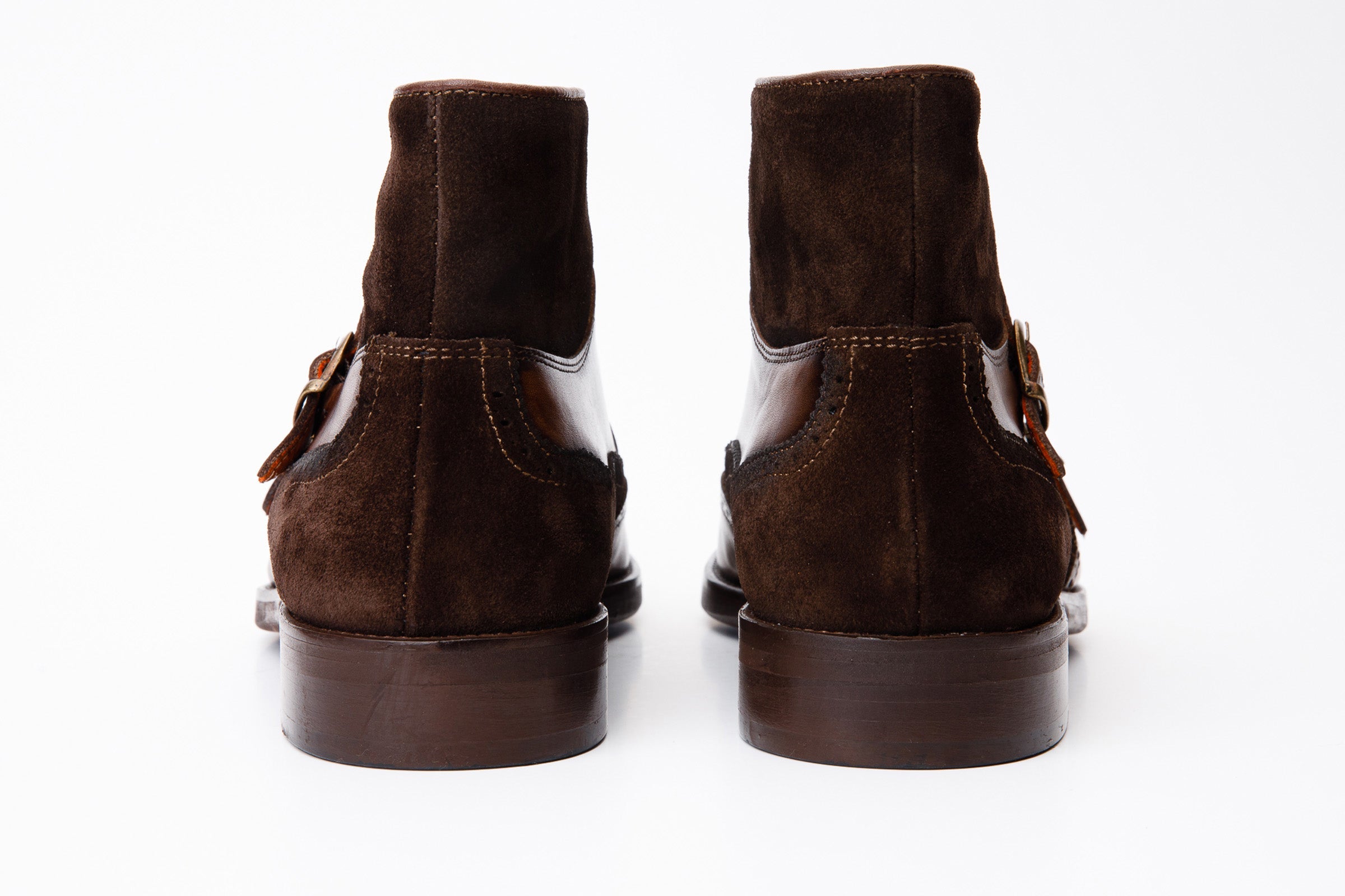 Vinci Leather Shoes The Albus Brown Leather & Suede Double Strap Monk Brogue Men Boot