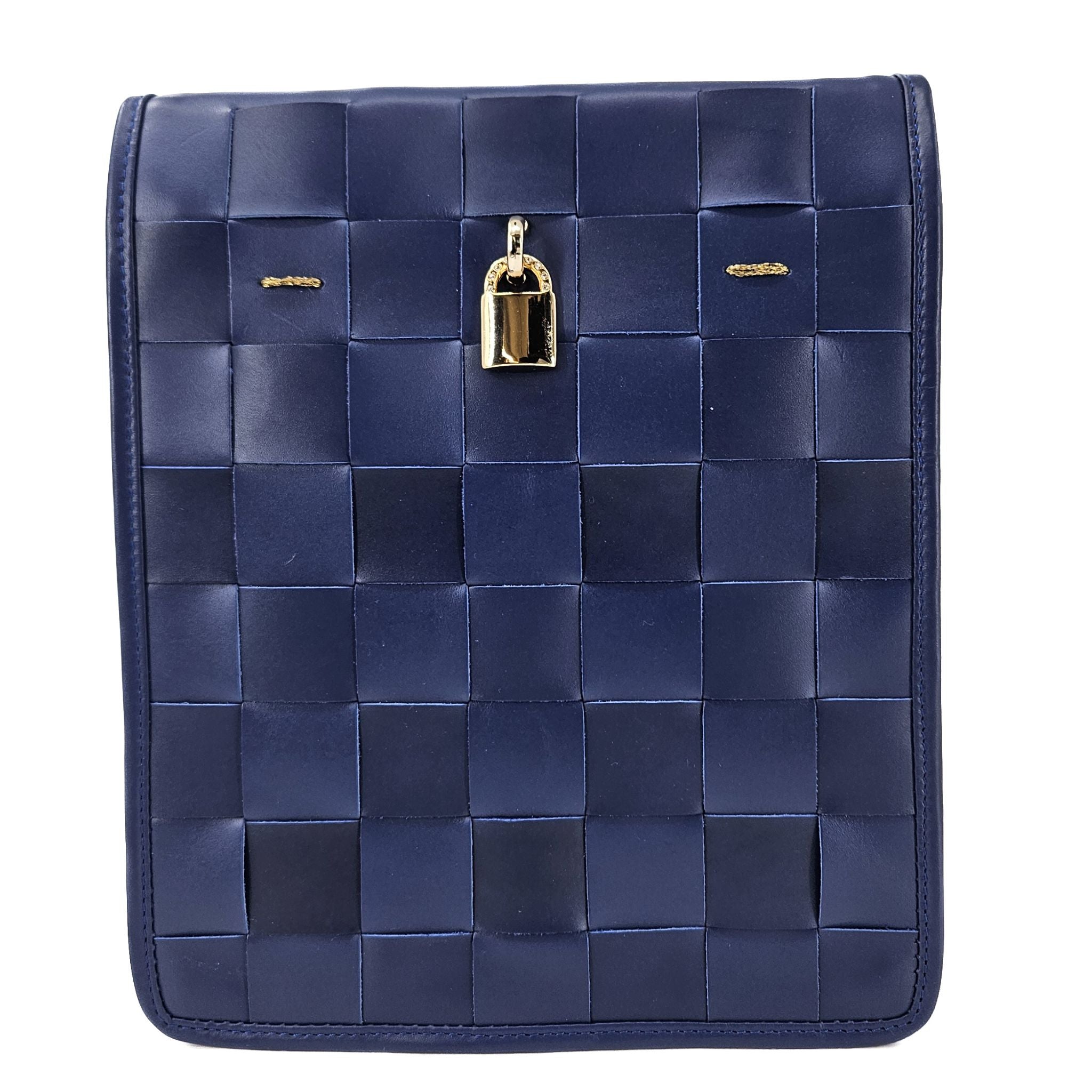 Woven Leather Navy Blue Crossbody Bag