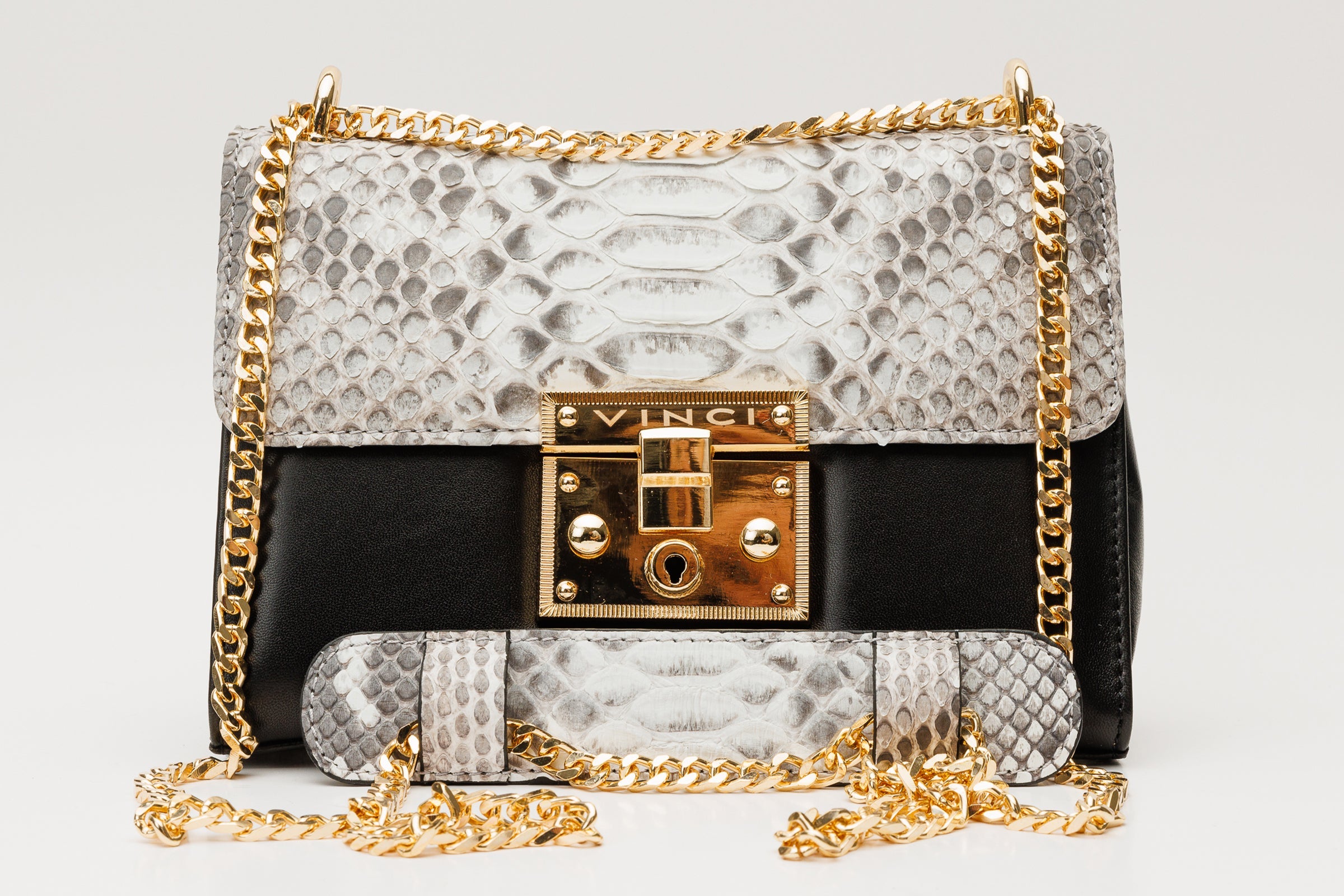 The Toskana Natural & Black Pythn Leather Handbag