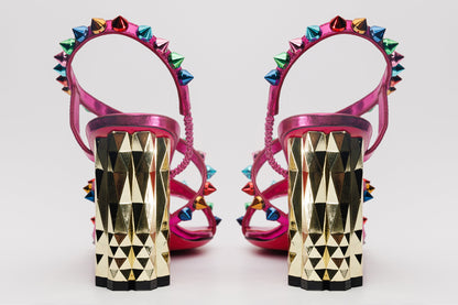 The Caris Fuchsia Block Heel Spike Leather Women Sandal Final Sale!