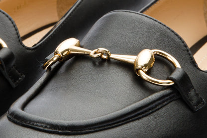 The Delhi Black Leather Block Heel Pump Women Shoe