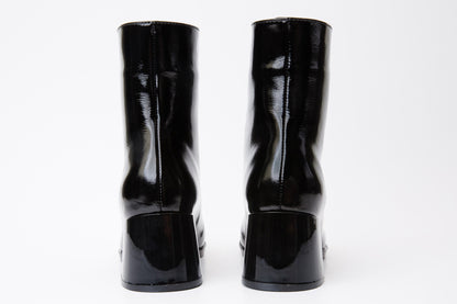 The Tackle Black Patent Leather Block Heel Women Boot