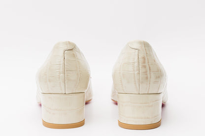 The Foggia Beige Leather Block Heel Pump Women Shoe