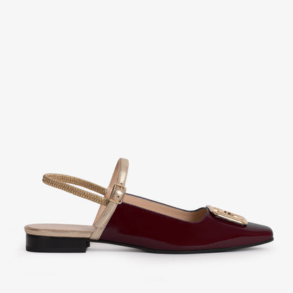 The Rosalinda Burgundy Patent Leather Women Flat Slingback Sandal
