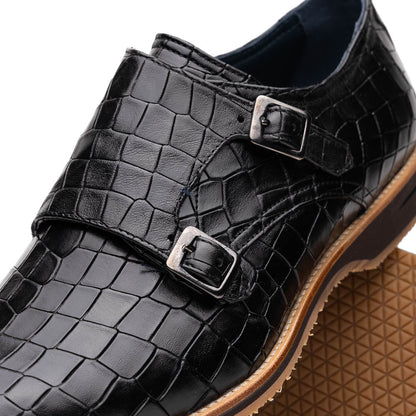 55 - 112 - Blk Legerra Hand Burnished Crocodile Print Monkstrap Black Sale by Zelli Italia – Don't Panic Shoes