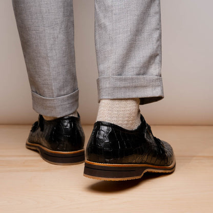 55 - 112 - Blk Legerra Hand Burnished Crocodile Print Monkstrap Black Sale by Zelli Italia – Don't Panic Shoes