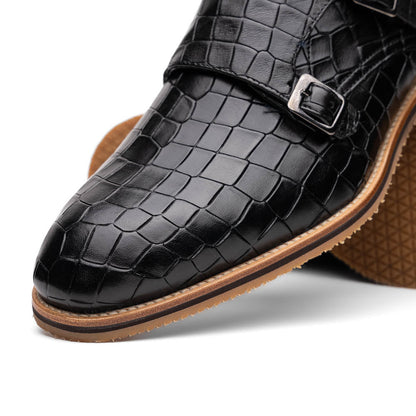 55 - 112 - Blk Legerra Hand Burnished Crocodile Print Monkstrap Black Sale by Zelli Italia – Don't Panic Shoes