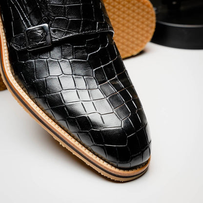 55 - 112 - Blk Legerra Hand Burnished Crocodile Print Monkstrap Black Sale by Zelli Italia – Don't Panic Shoes