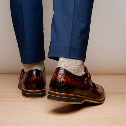 55 - 112 - Cgn Legerra Hand Burnished Crocodile Print Monkstrap Cognac Shop by Zelli Italia – Don't Panic Shoes