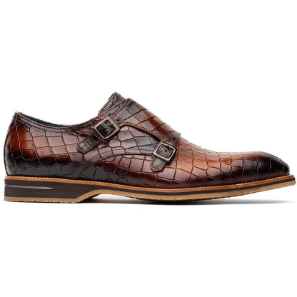 55 - 112 - Cgn Legerra Hand Burnished Crocodile Print Monkstrap Cognac Shop by Zelli Italia – Don't Panic Shoes
