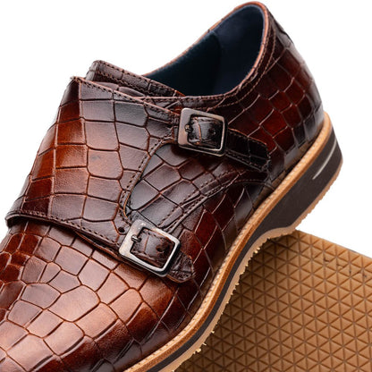 55 - 112 - Cgn Legerra Hand Burnished Crocodile Print Monkstrap Cognac Shop by Zelli Italia – Don't Panic Shoes
