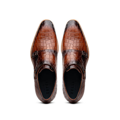 55 - 112 - Cgn Legerra Hand Burnished Crocodile Print Monkstrap Cognac Shop by Zelli Italia – Don't Panic Shoes