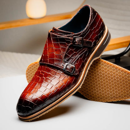 55 - 112 - Cgn Legerra Hand Burnished Crocodile Print Monkstrap Cognac Shop by Zelli Italia – Don't Panic Shoes