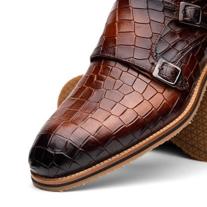 55 - 112 - Cgn Legerra Hand Burnished Crocodile Print Monkstrap Cognac Shop by Zelli Italia – Don't Panic Shoes