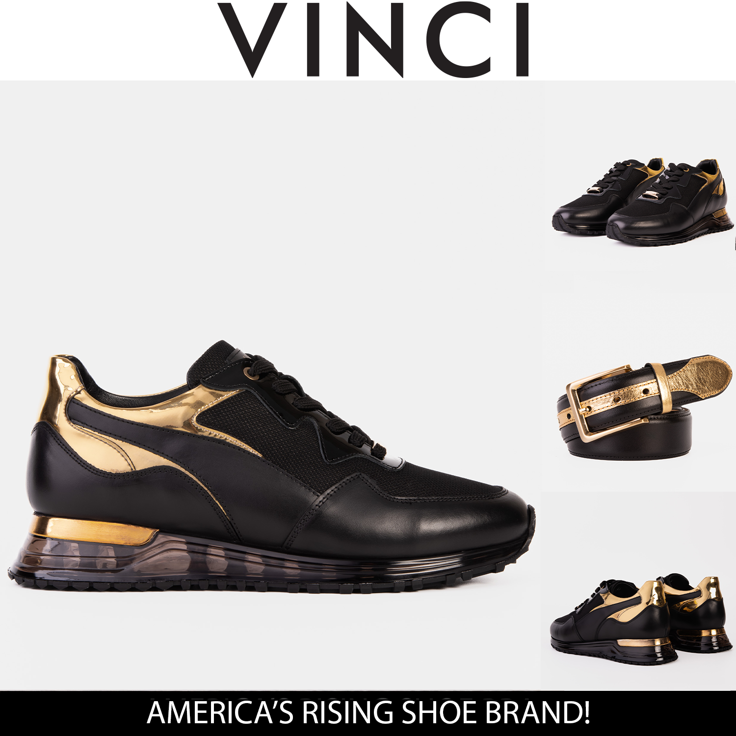 The Rialto Black & Gold Leather Men Sneaker
