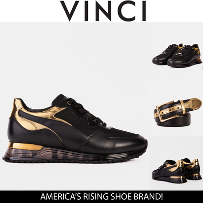 The Rialto Black & Gold Leather Men Sneaker