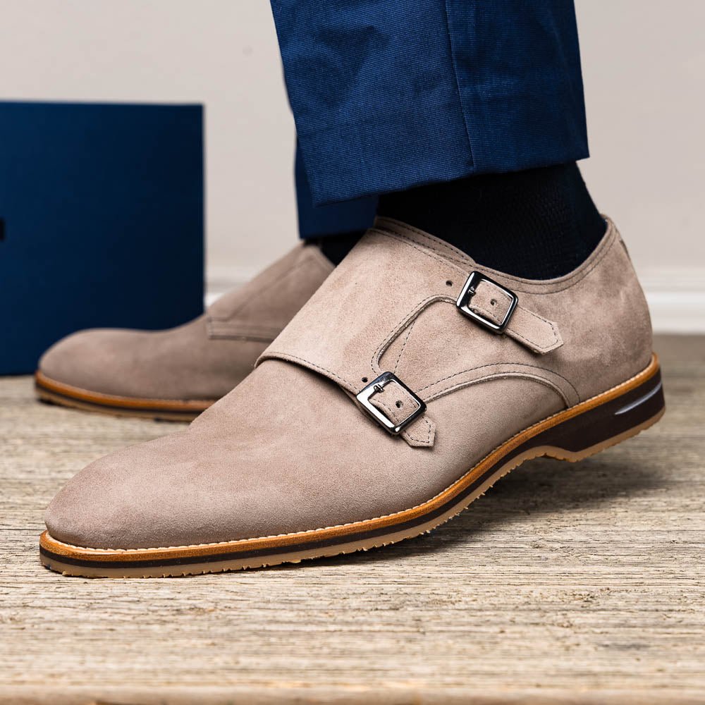 56 - 105 - Snd Legerra Sueded Goatskin Monkstrap, Sand Sale by Zelli Italia – Don't Panic Shoes