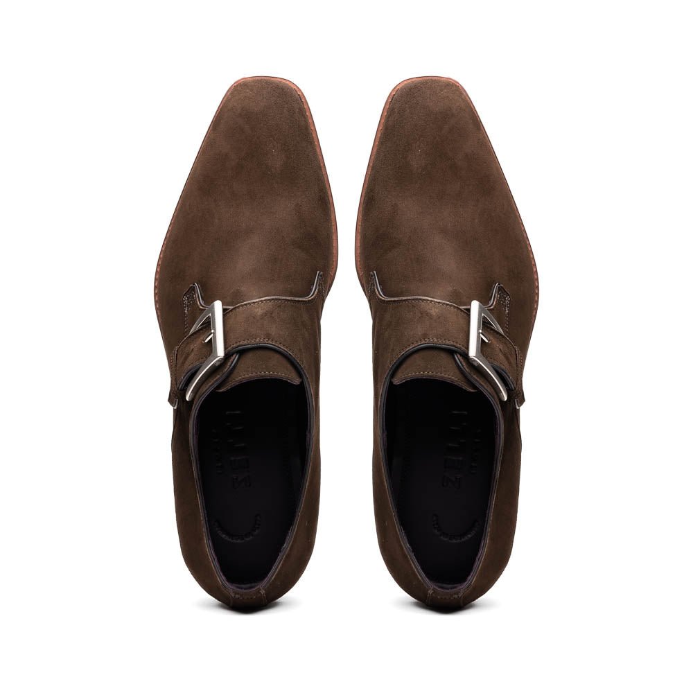 56 - 110 - Dbr Hebilla Monk Strap Italian Suede Calfskin Dark Brown Shop by Zelli Italia – Don't Panic Shoes