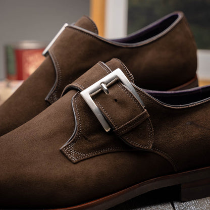 56 - 110 - Dbr Hebilla Monk Strap Italian Suede Calfskin Dark Brown Shop by Zelli Italia – Don't Panic Shoes