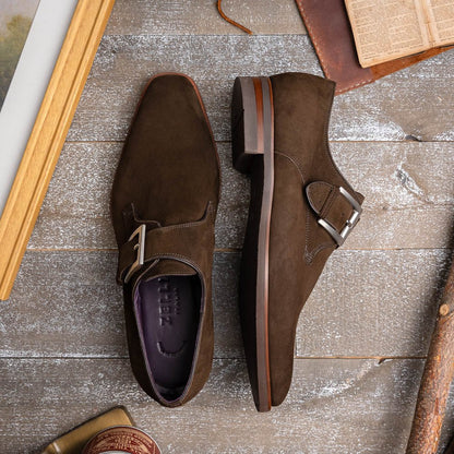 56 - 110 - Dbr Hebilla Monk Strap Italian Suede Calfskin Dark Brown Shop by Zelli Italia – Don't Panic Shoes