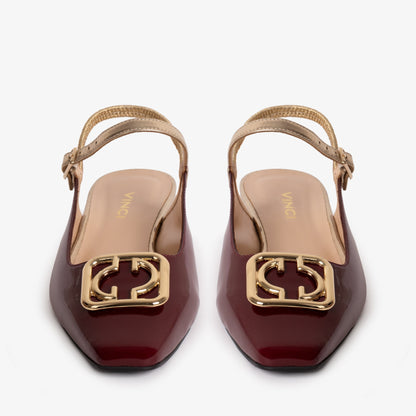 The Rosalinda Burgundy Patent Leather Women Flat Slingback Sandal