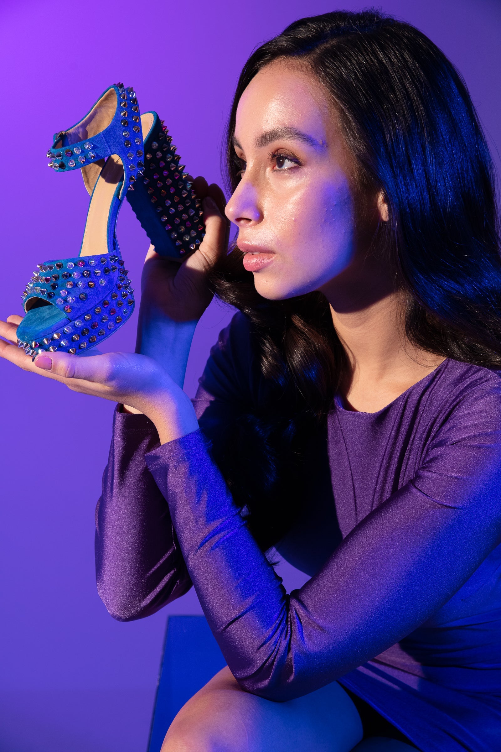 The Tampico Blue Suede Leather Spike Platform Heel Women Sandal