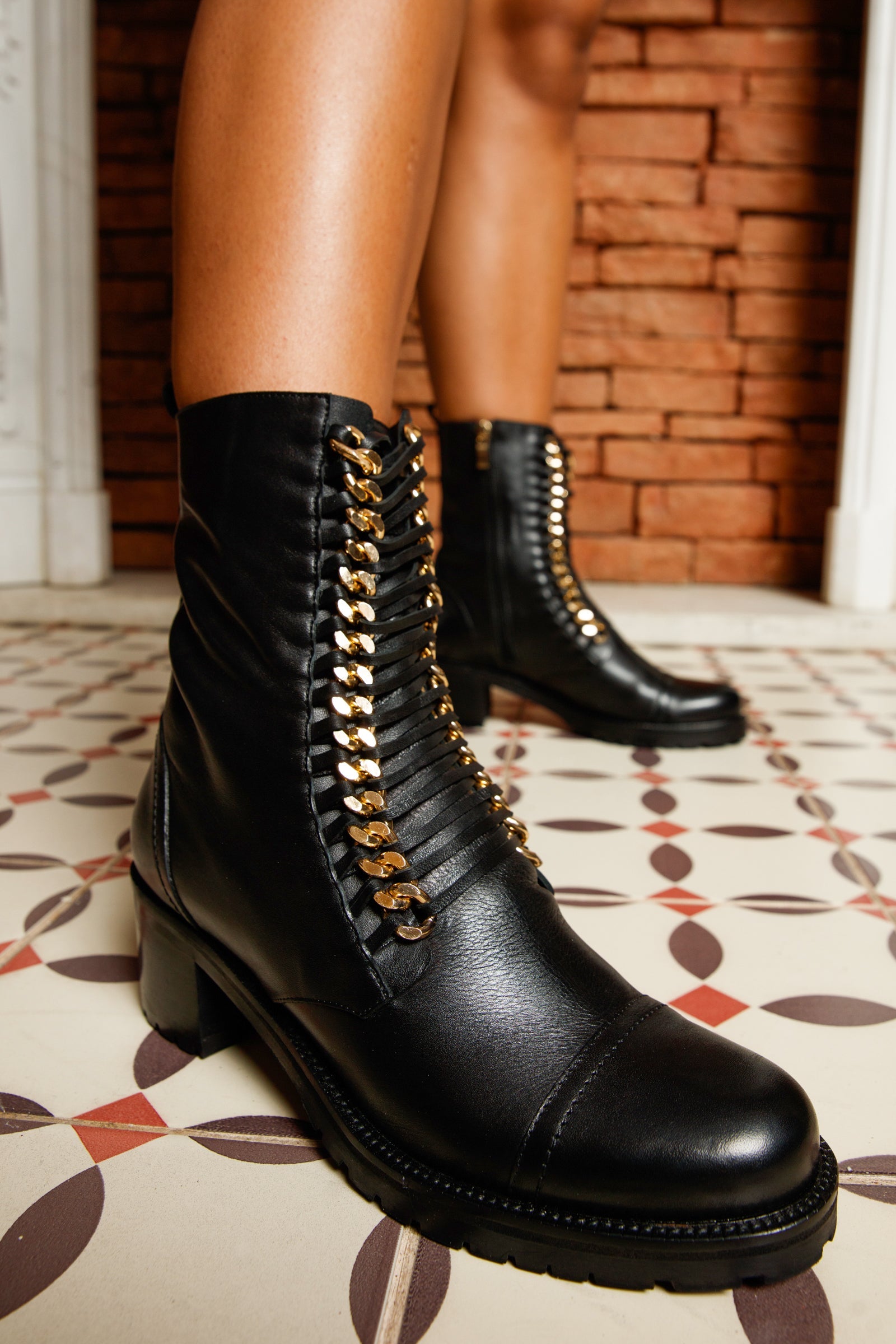 The Tuna Black Leather Mid Calf Women Boot