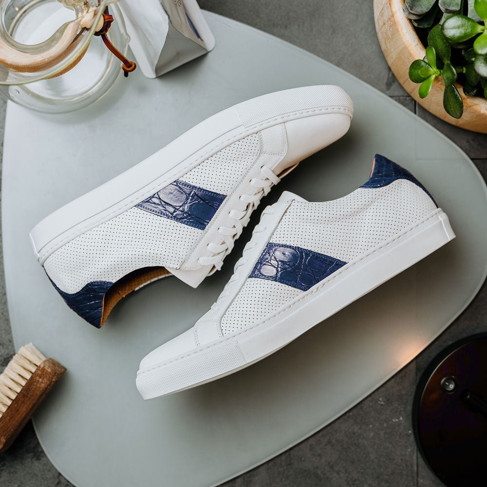 61 - 101 - Nvy Olympias Italian Calfskin And Crocodile Stripe, Navy Shop by Zelli Italia – Don't Panic Shoes