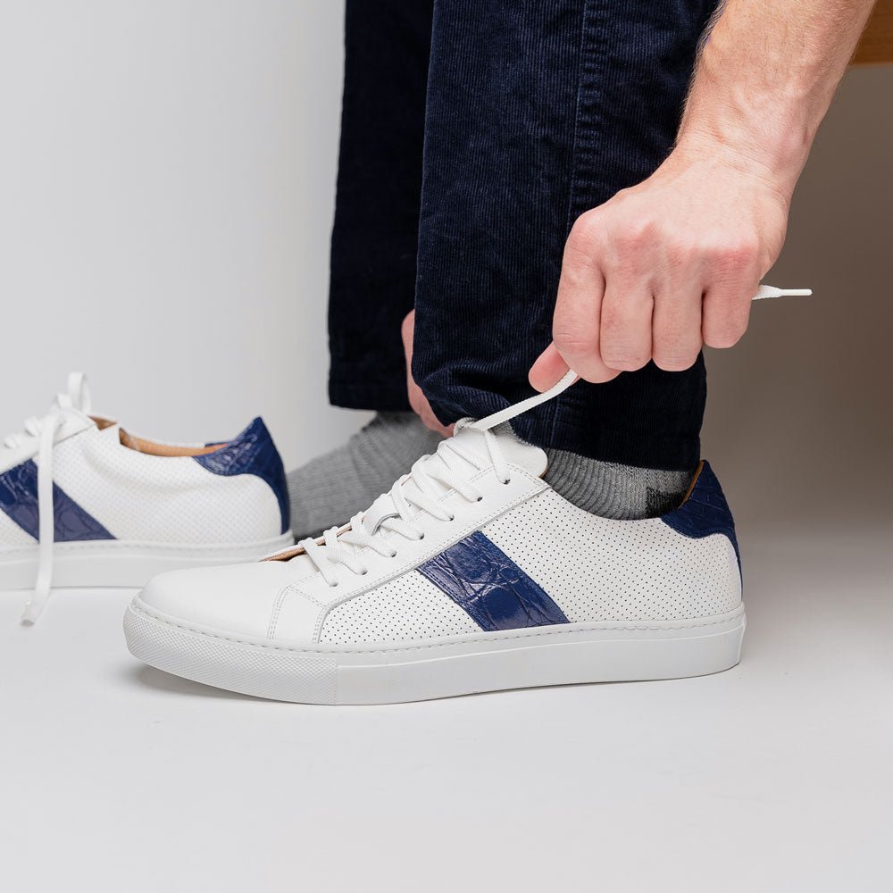 61 - 101 - Nvy Olympias Italian Calfskin And Crocodile Stripe, Navy Shop by Zelli Italia – Don't Panic Shoes