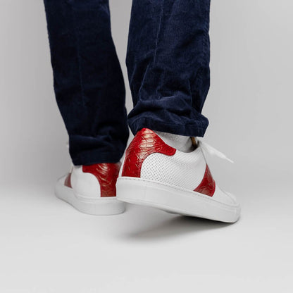 61 - 101 - Red Olympias Italian Calfskin And Crocodile Stripe, Red Sale by Zelli Italia – Don't Panic Shoes