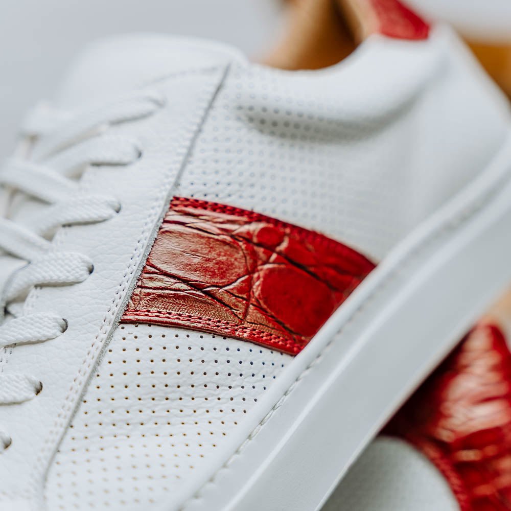 61 - 101 - Red Olympias Italian Calfskin And Crocodile Stripe, Red Sale by Zelli Italia – Don't Panic Shoes