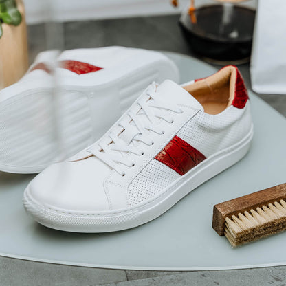 61 - 101 - Red Olympias Italian Calfskin And Crocodile Stripe, Red Sale by Zelli Italia – Don't Panic Shoes