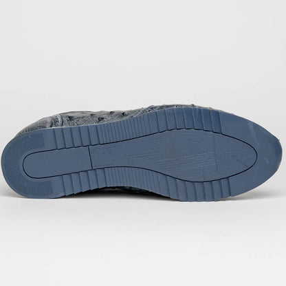 63 - 112 - Blk Rio Ostrich Quill Sneakers, Black Denim Shop by Zelli Italia – Don't Panic Shoes