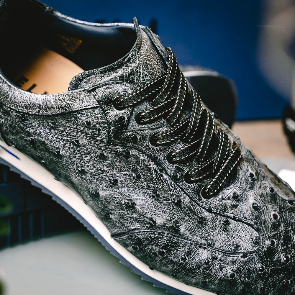 63 - 112 - Blk Rio Ostrich Quill Sneakers, Black Denim Shop by Zelli Italia – Don't Panic Shoes