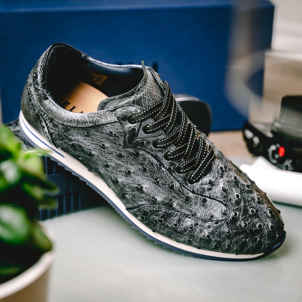 63 - 112 - Blk Rio Ostrich Quill Sneakers, Black Denim Shop by Zelli Italia – Don't Panic Shoes