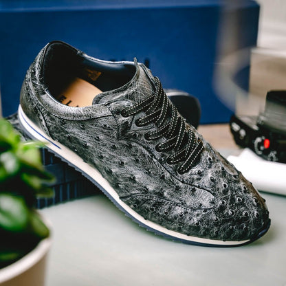 63 - 112 - Blk Rio Ostrich Quill Sneakers, Black Denim Shop by Zelli Italia – Don't Panic Shoes