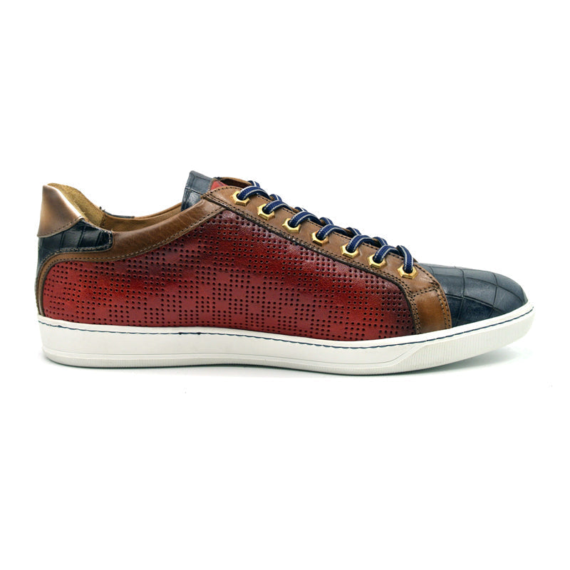 65-209-RED BREZZA Calfskin and Embossed Crocodile Sneaker, Red